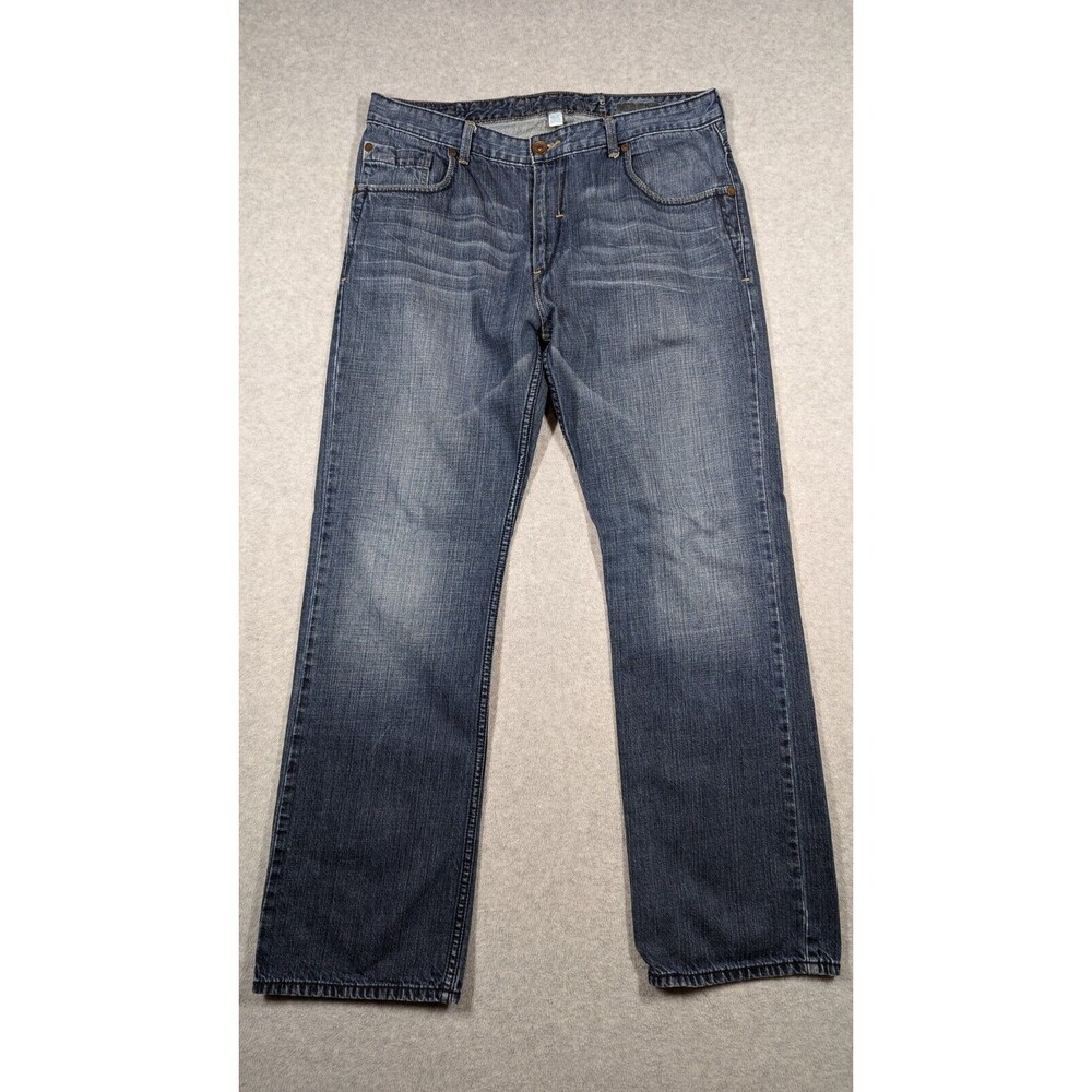 SilverTab Men Jeans 36x33 Straight Leg Whiskering Faded‎ 5 Pocket Medium Wash